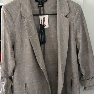 Rachel Zoe Gray Blazer with Lapels and Ruched Sleeves